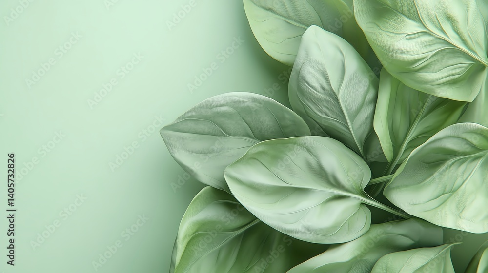 Fresh green leaves against a light background create a calming and natural ambiance. 3d soft pastel pop Fresh green leaves against a light background create a calming and natural ambiance. 3d soft pastel pop