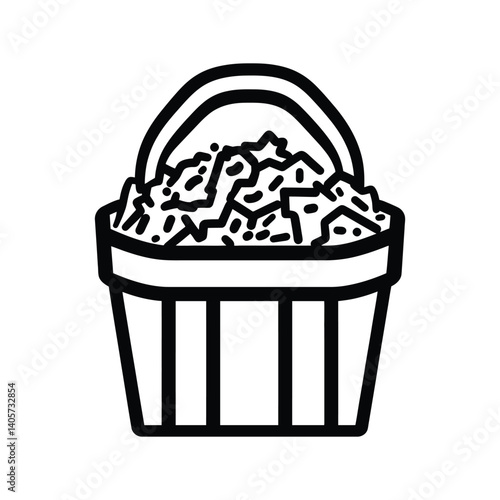 Minimalist Black Outline Basket with Overflowing Contents on Transparent