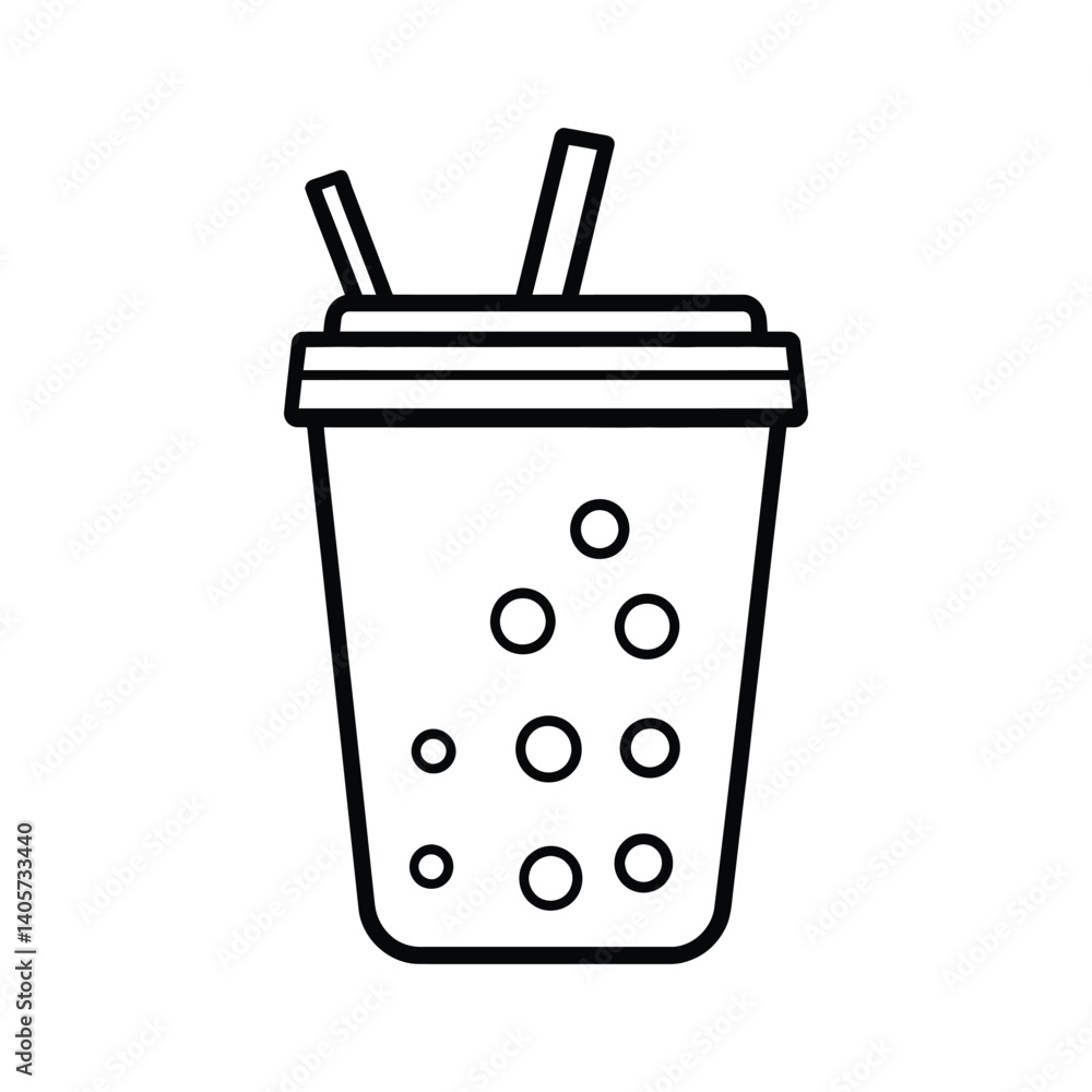 Minimalist Bubble Tea Outline Icon with Straws on Transparent Background Design Minimalist Bubble Tea Outline Icon with Straws on Transparent Background Design