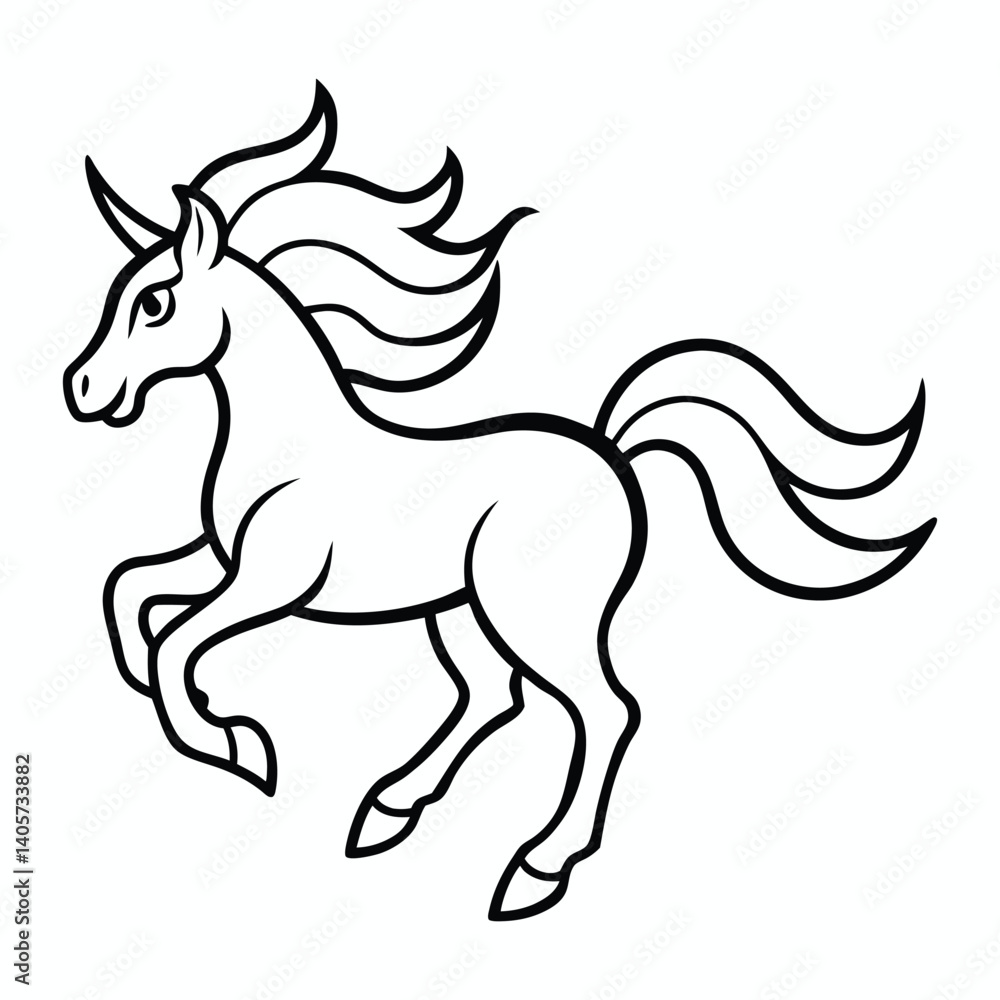 Fototapeta premium Vector illustration of unicorn coloring book Line Art Illustration Magical Creature Outline Art