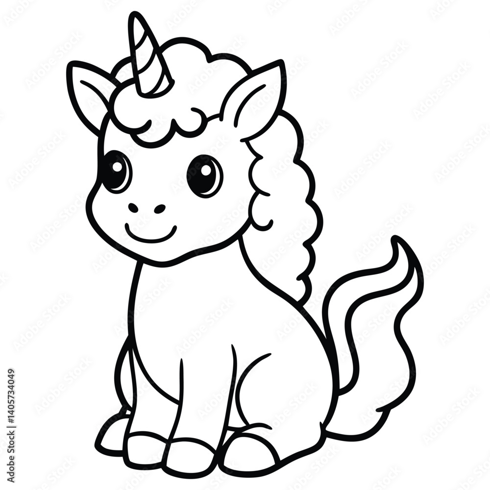Obraz premium Vector illustration of unicorn coloring book Line Art Illustration Magical Creature Outline Art