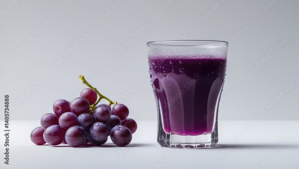Isolated background featuring red grape juice in a glass and grapes Isolated background featuring red grape juice in a glass and grapes