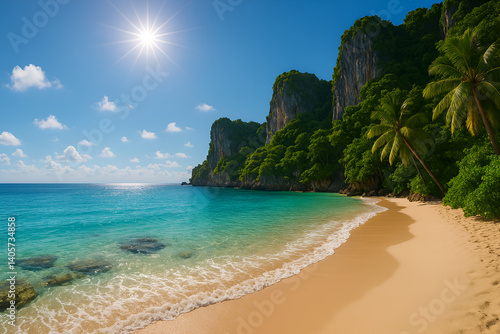 Tropical Beach Paradise with Palm Trees and Clear Blue Water – Scenic Summer Travel Destination