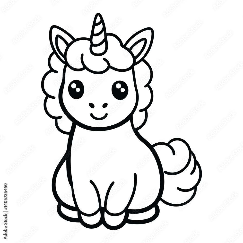 Naklejka premium Outlined Beautiful Unicorn vector art Decorative Linework Illustration Design
