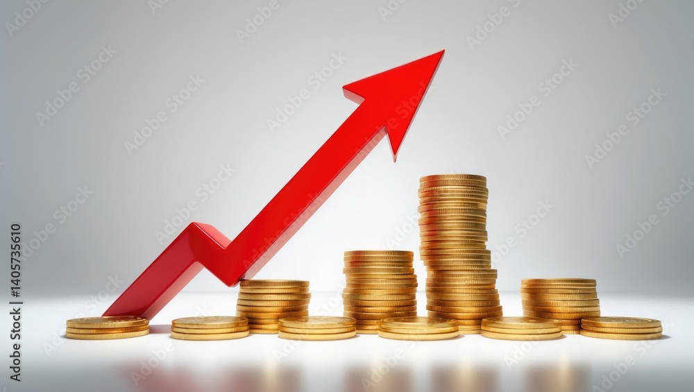 Growth chart and red arrow set against a white background Growth chart and red arrow set against a white background