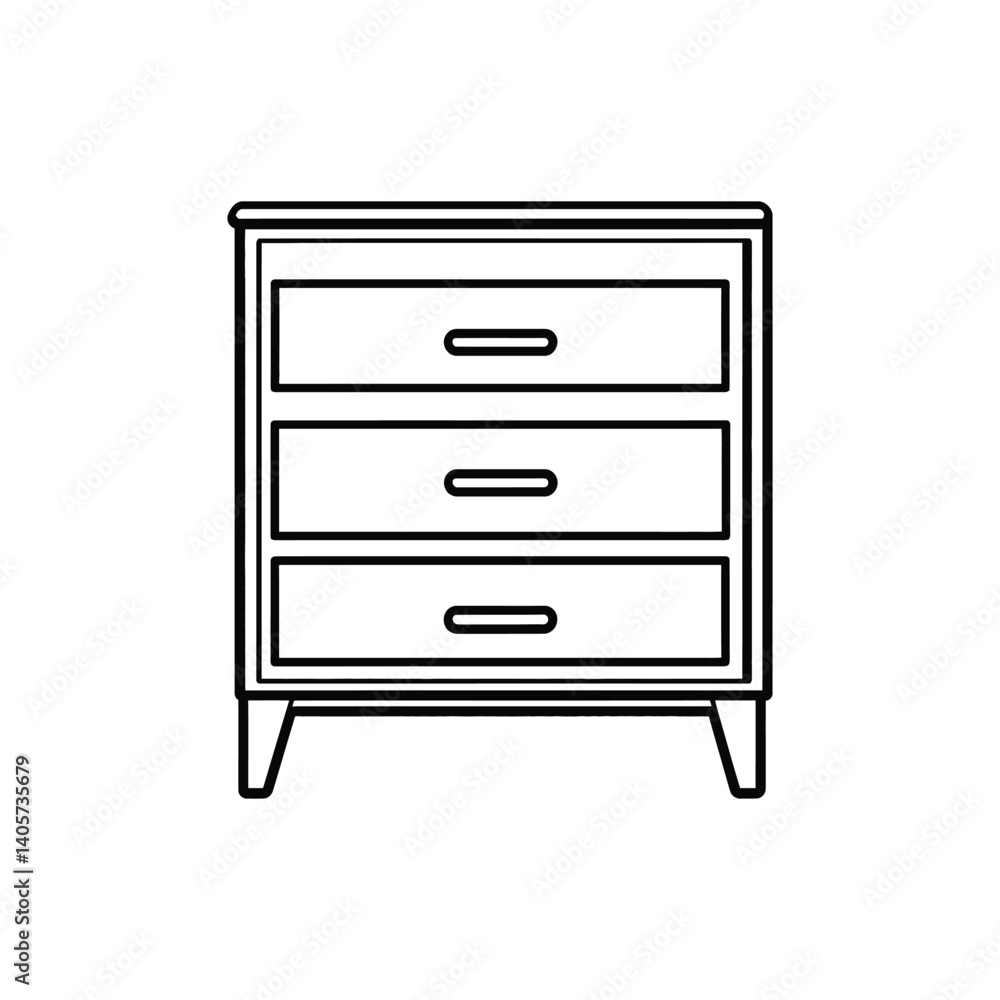 Minimalist Dresser Outline with Three Drawers on Transparent Background Design Minimalist Dresser Outline with Three Drawers on Transparent Background Design