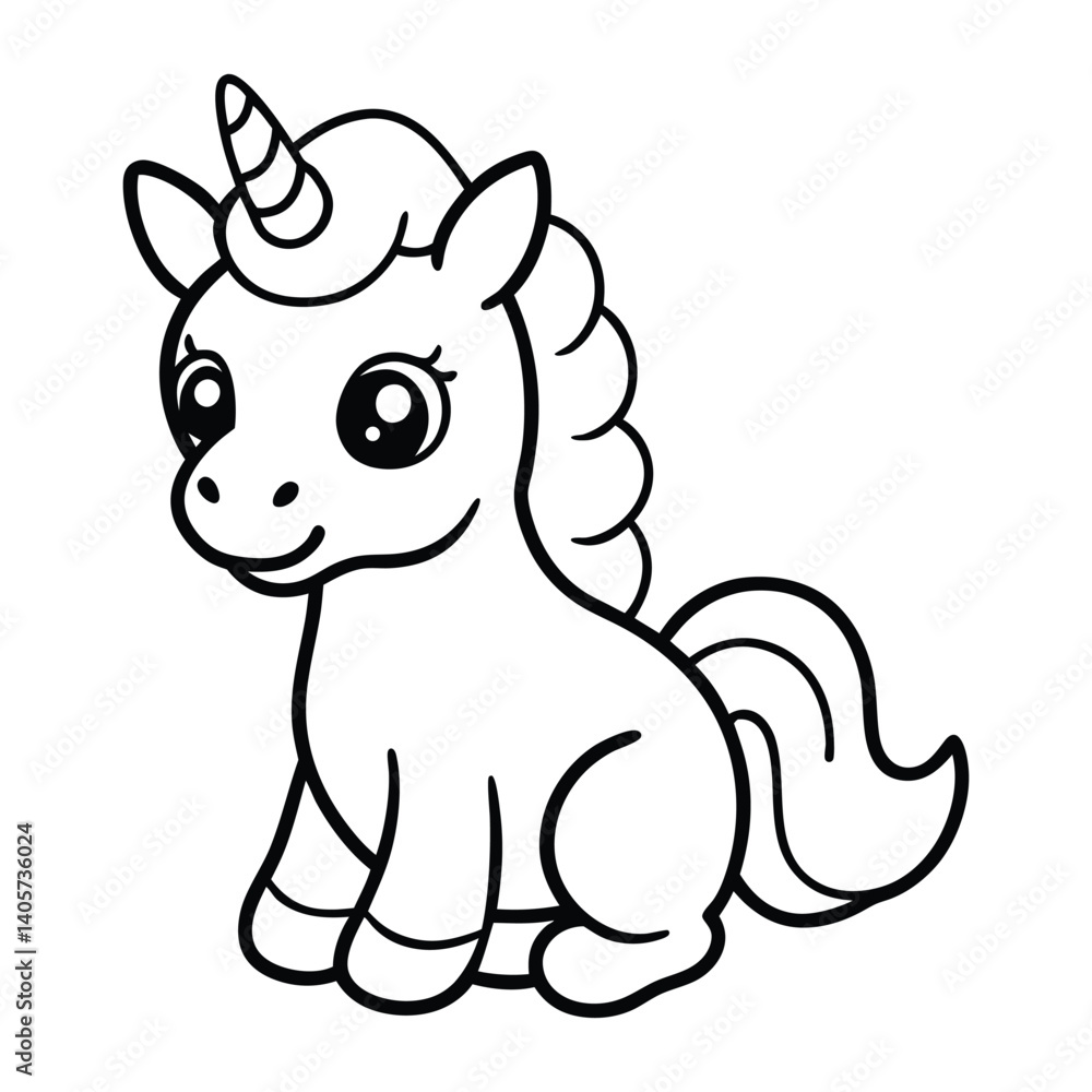 Fototapeta premium Simple cute Unicorn Line art vector and Fantasy Line Sketch Design