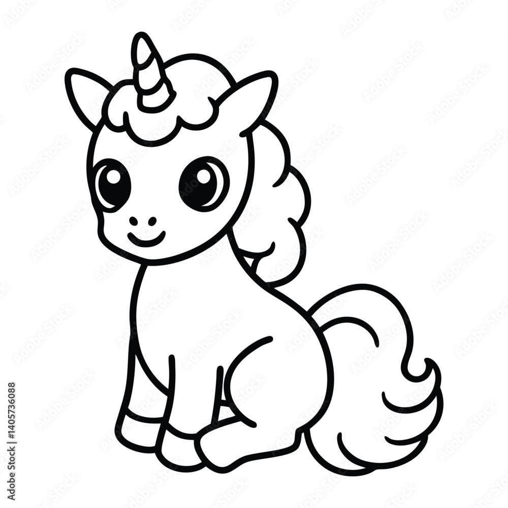 Obraz premium Simple cute Unicorn Line art vector and Fantasy Line Sketch Design