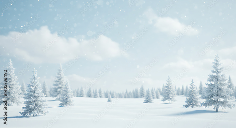 Obraz premium Winter Wonderland: Snow-Covered Forest, 3D Render AI Generated