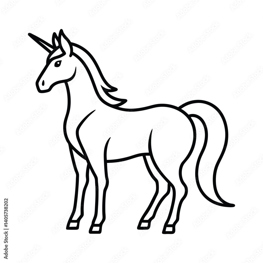 Fototapeta premium Minimal Unicorn Graphic Mystical Monoline Animal Artwork with Unicorn line art vector Illustration