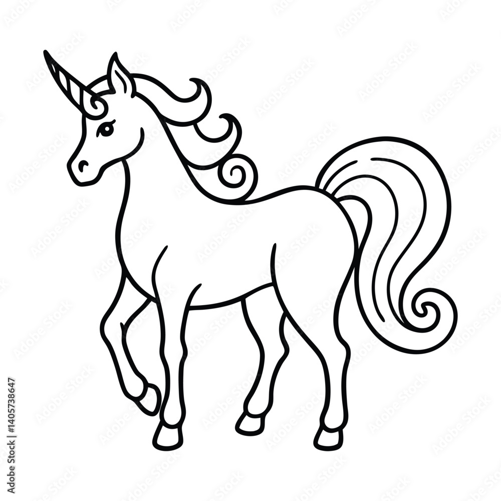 Fototapeta premium Stylized Unicorn Vector Clean Line art Fantasy Horse Illustration Design
