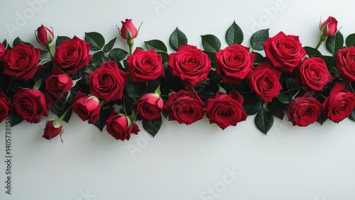 Fototapeta Naklejka Na Ścianę i Meble -  Border of red rose flowers against a white background