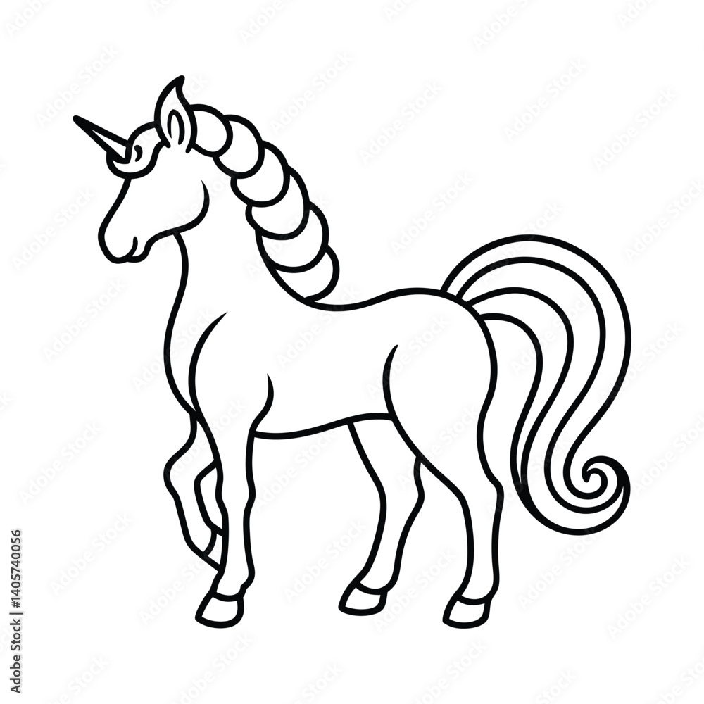 Obraz premium Elegant Unicorn Outline Minimalist Mythical Creature Drawing Line Art Vector Illustration