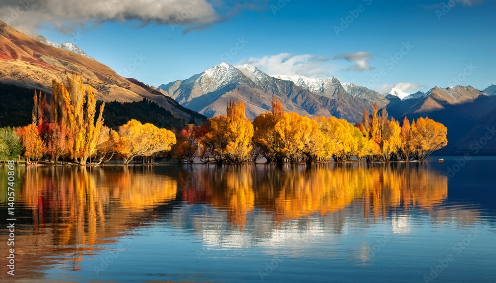 Naklejka premium Autumn reflections in Lake Wanaka New Zealand