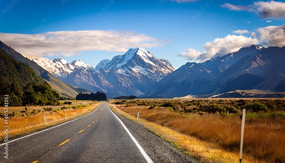 Fototapeta premium Road To The Southern Alps New Zealand