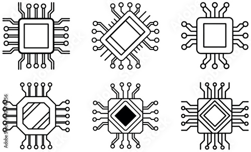 Collection of Vector Line Art Circuit Board Icons