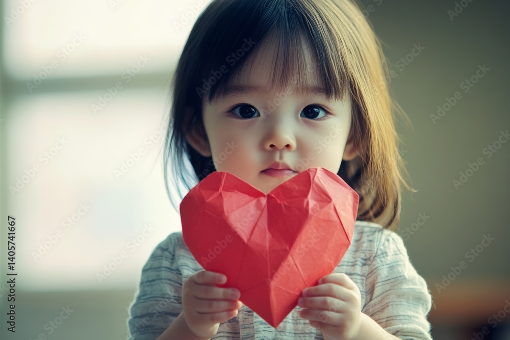 Valentine's day greeting and funny gift. Serious face cute asian toddler girl with big paper heart in hands. Valentine’s family moment. Adorable kid love. Baby’s valentine’s love pose. Valentine's day greeting and funny gift. Serious face cute asian toddler girl with big paper heart in hands. Valentine’s family moment. Adorable kid love. Baby’s valentine’s love pose.