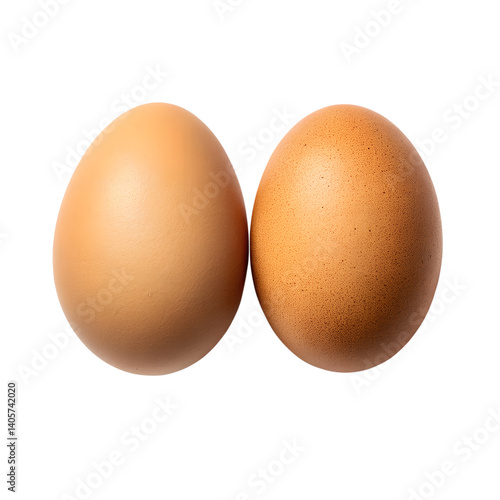 Two brown eggs close up, isolated on black background.