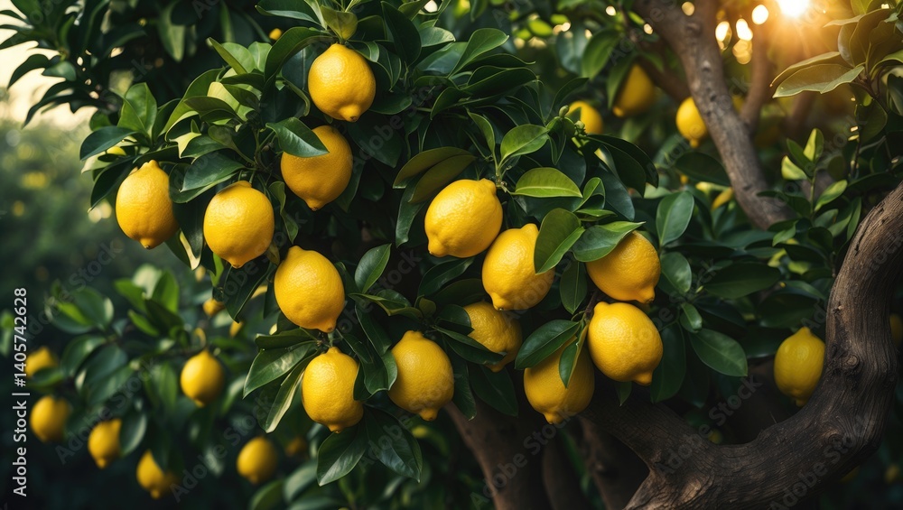 Stunning lemon trees full of ripe lemons in a garden. Stunning lemon trees full of ripe lemons in a garden.