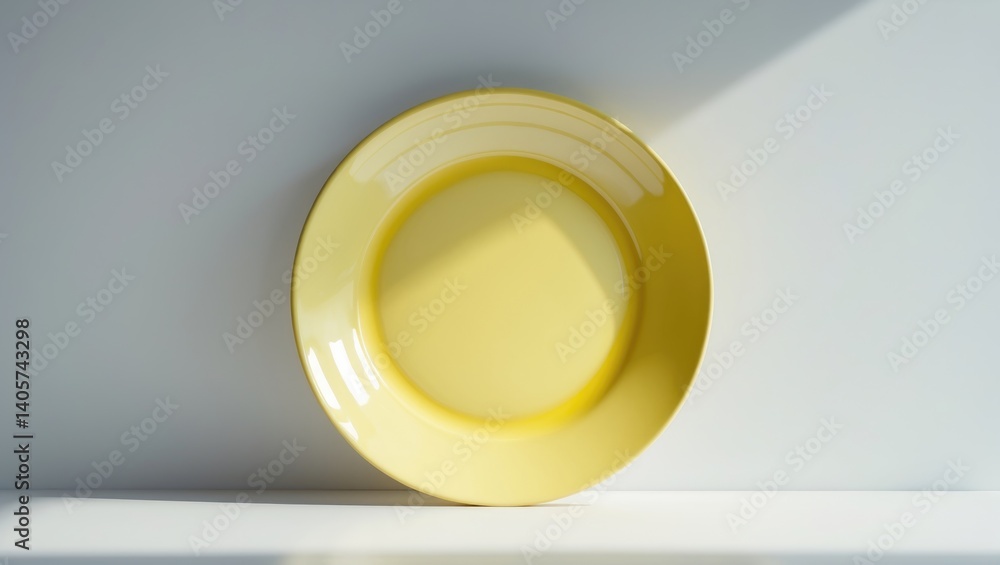 Isolated pastel yellow plate on background, front view, with clipping path and no cast shadow included.
