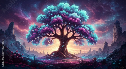 magical nature background with enchanted tree
