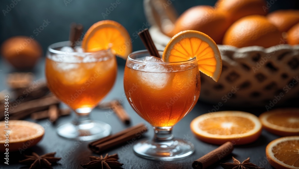 Iced tea with orange cold brew in glasses. Iced tea with orange cold brew in glasses.