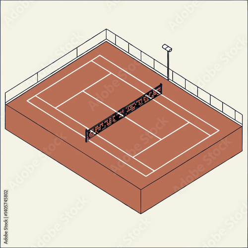 Tennis Court Vector – Net, Markings, and Clay Surface – Clean Top View Illustration