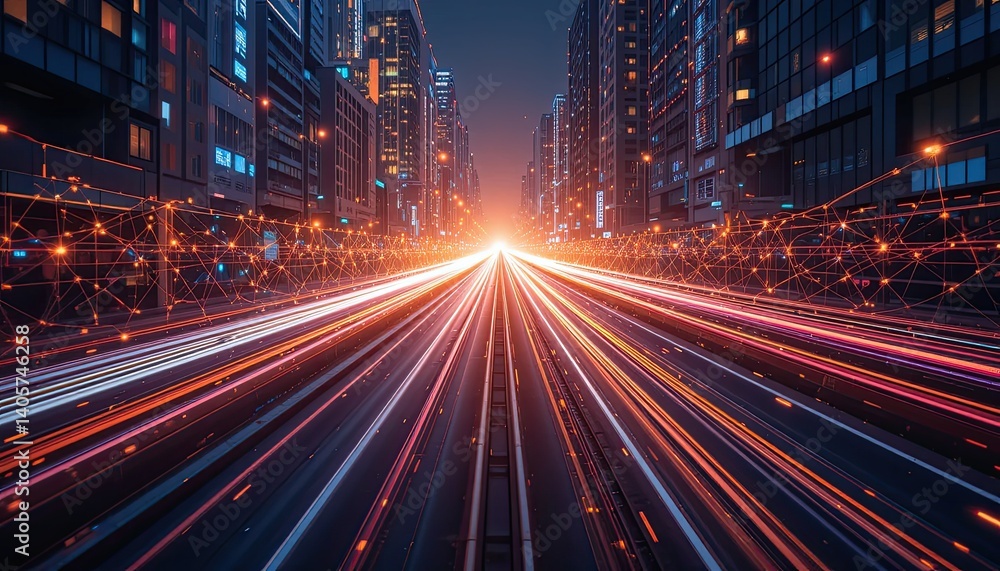 Night City Highway with Bright Traffic Lights and Motion Blur Night City Highway with Bright Traffic Lights and Motion Blur