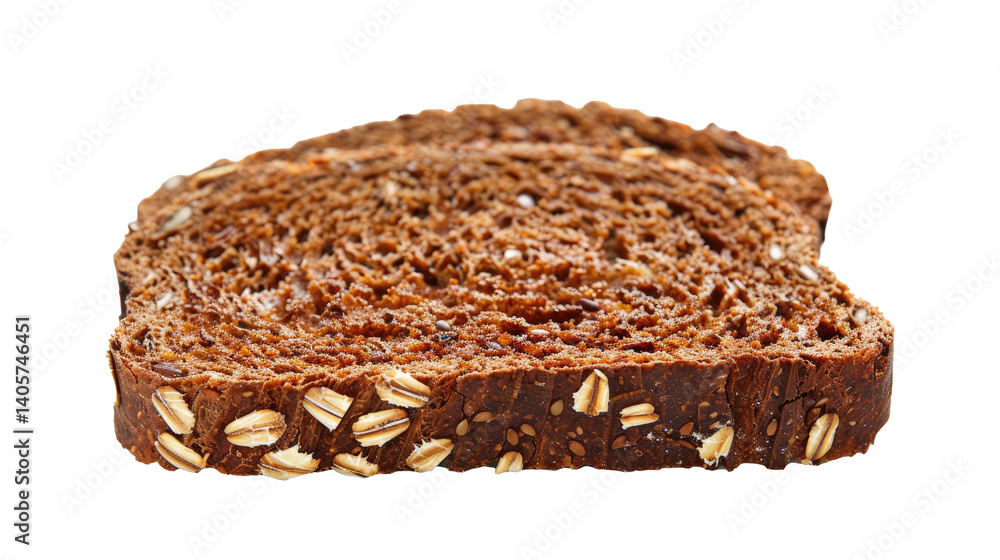 Freshly sliced multigrain bread with oats on a white background showcasing its texture and rich color Freshly sliced multigrain bread with oats on a white background showcasing its texture and rich color
