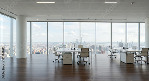 Wallpaper Mural Modern Office, Cityscape View: Panoramic Workspace Design AI Generated Torontodigital.ca