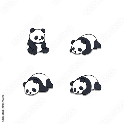 Lazy panda sleeping cartoon collection, vector illustration
