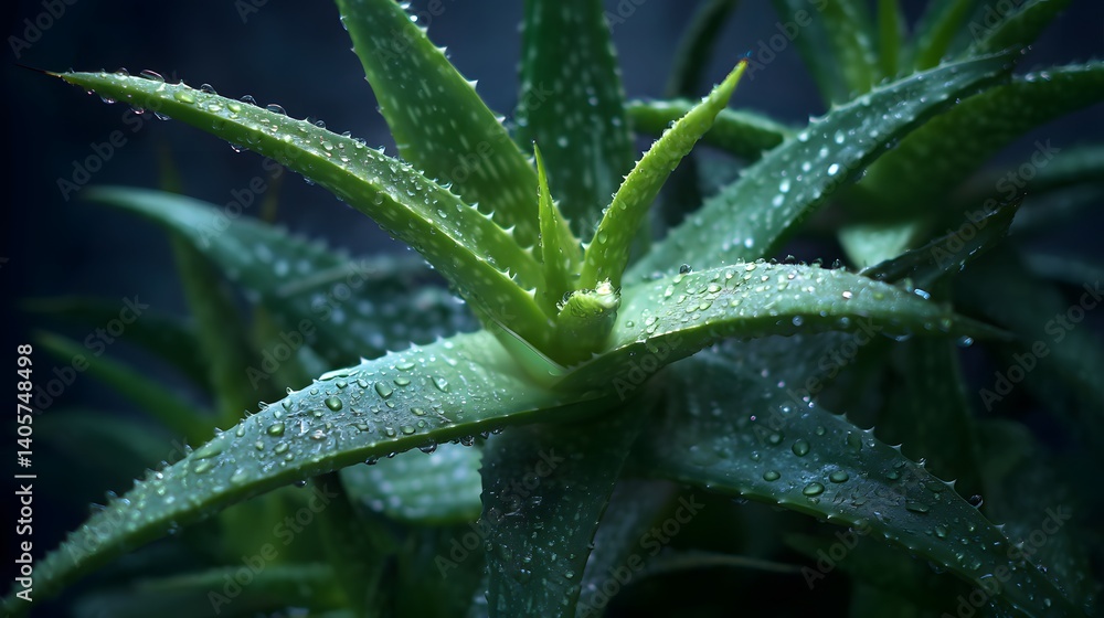 Lush Aloe Vera Plant with Raindrops in Emerald Green, Capturing the Essence of Nature's Beauty Lush Aloe Vera Plant with Raindrops in Emerald Green, Capturing the Essence of Nature's Beauty