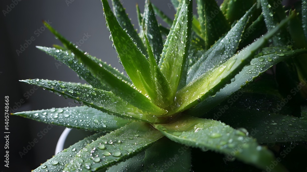 Close-Up of Fresh Aloe Vera Plant With Water Droplets and Lush Green Leaves in Natural Light Close-Up of Fresh Aloe Vera Plant With Water Droplets and Lush Green Leaves in Natural Light