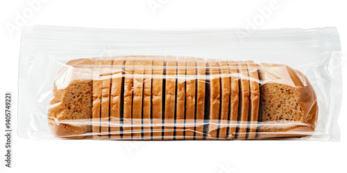 Photo of Sliced Brown Bread in Clear Plastic Package on Transparent Background