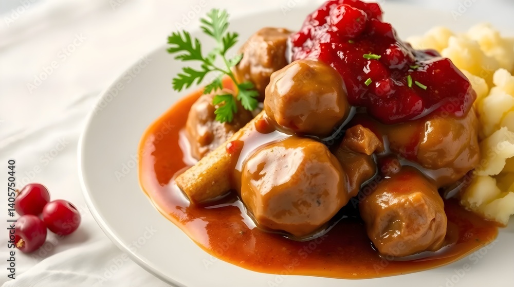 Swedish Meatballs with Gravy, Lingonberry Sauce, and Mashed Potatoes Swedish Meatballs with Gravy, Lingonberry Sauce, and Mashed Potatoes