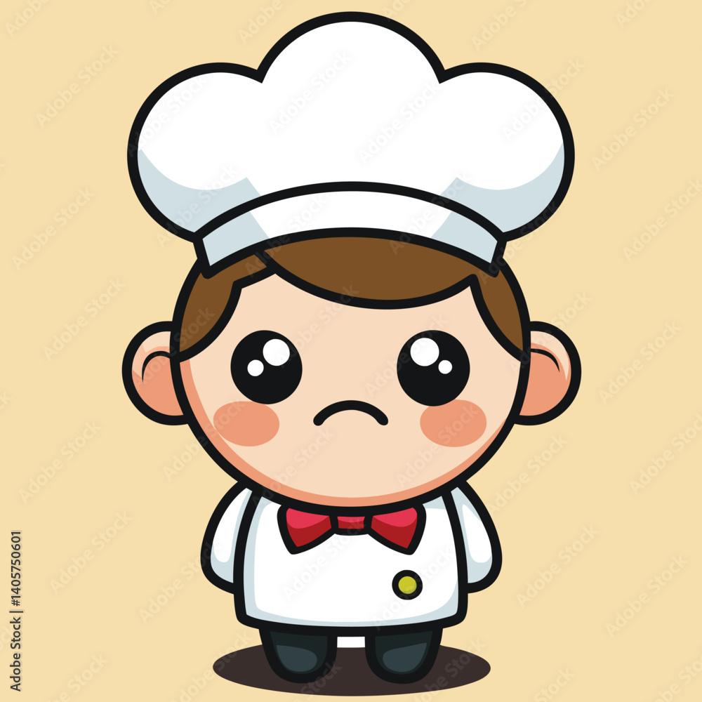 Cute chef cartoon character with sad expression Cute chef cartoon character with sad expression
