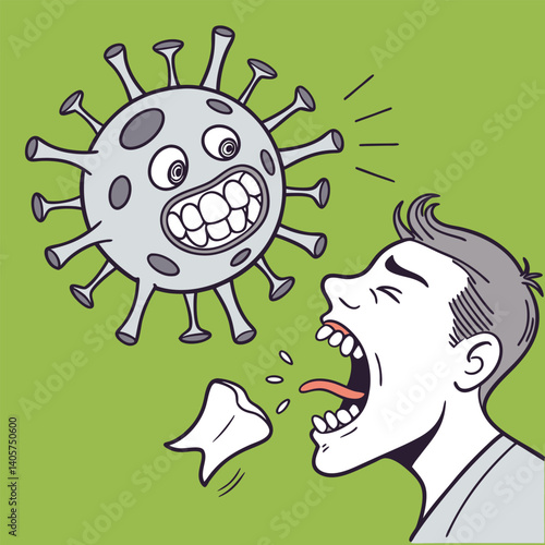 Virus Invasion on Human Teeth Vector Art Illustration