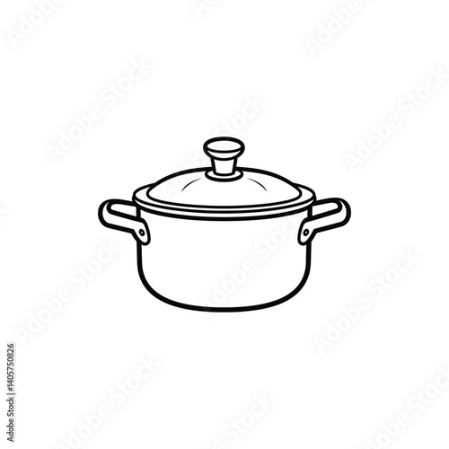 Outline of a Metal Cooking Pot with Lid on Transparent Background