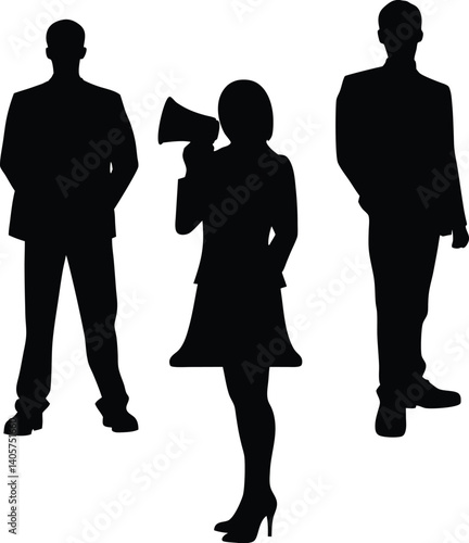 Black and white silhouette of leader addressing audience in a modern, bold vector style for business and corporate designs