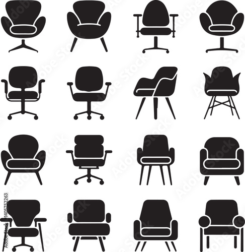 Set of black silhouettes of chairs vector on white background