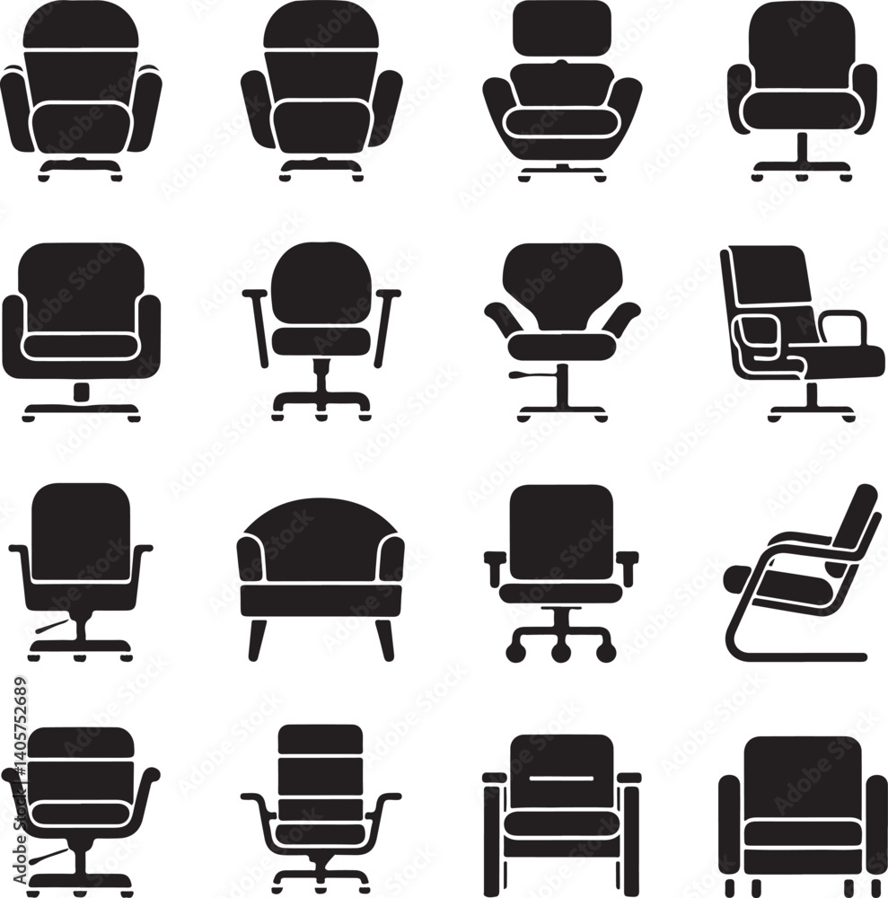 Set of black silhouettes of chairs vector on white background Set of black silhouettes of chairs vector on white background