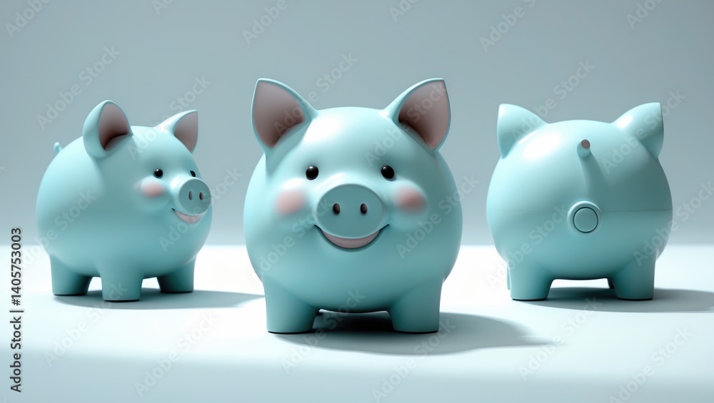 Concept of saving and preserving money with a blue piggy bank on a white surface. Concept of saving and preserving money with a blue piggy bank on a white surface.