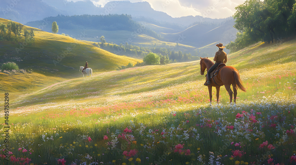 Graceful Harmony: Equestrian and Horse Riding Through Verdant Meadows Graceful Harmony: Equestrian and Horse Riding Through Verdant Meadows