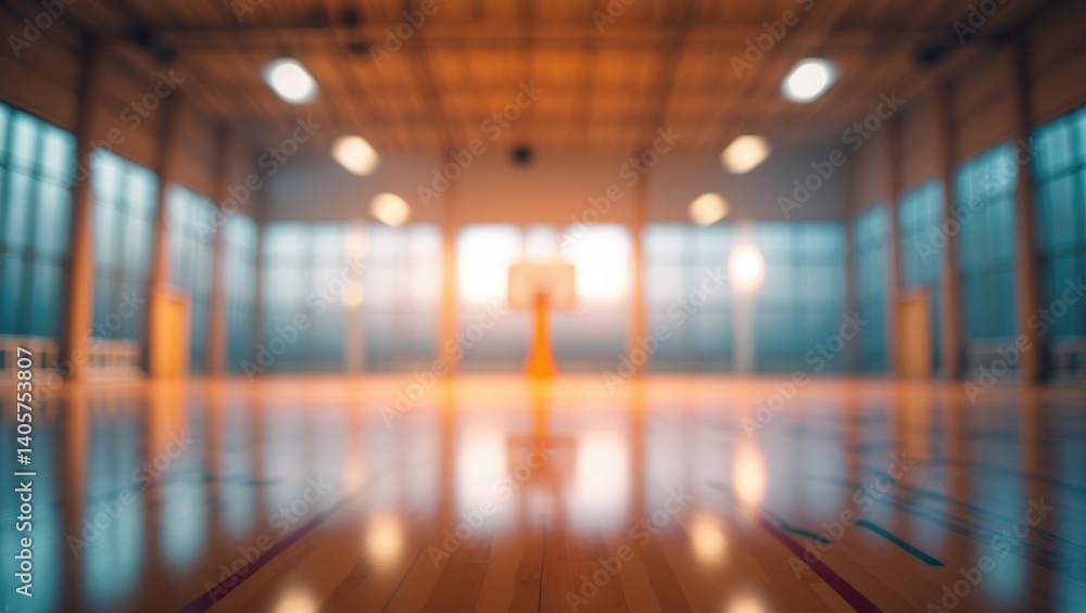 Blurred Image of Indoor Basketball Court Featuring High Ceilings and Natural Light Blurred Image of Indoor Basketball Court Featuring High Ceilings and Natural Light