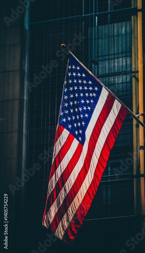 Obraz na płótnie Symbolic representation of economic decline american flag and tariffs sign amid trade war concerns w salonie