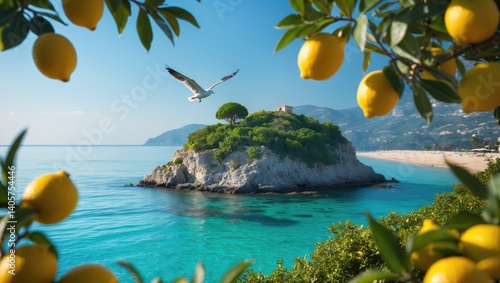 Fototapeta Naklejka Na Ścianę i Meble -  Isola Bella: A Tiny Island Close to Taormina Linked by a Narrow Path to the Azure Beach