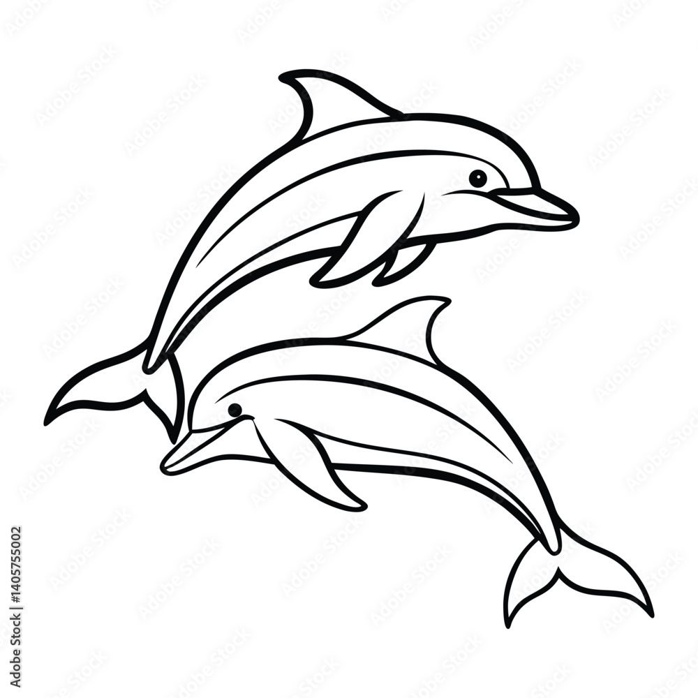 Naklejka premium Dolphin Line Art Vector Minimal Ocean Animal Illustration and Aquatic Sea Creature Vector Art