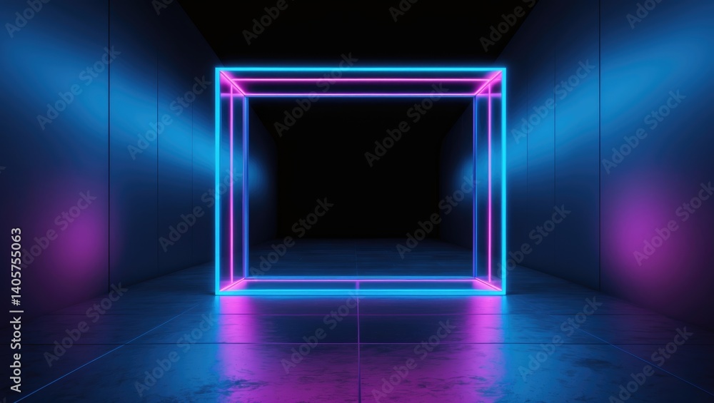 Neon light background featuring bright blue and violet rectangle Neon light background featuring bright blue and violet rectangle