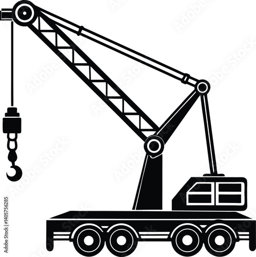 Mobile Crane Machine Silhouette Vector | Construction, Heavy Equipment & Industrial Scene