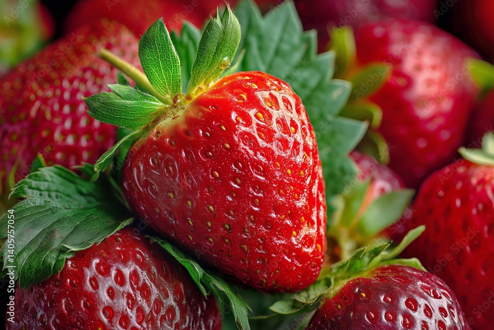 Freshly Harvested Strawberries Displayed in Vibrant Colors on a Lush Green Backdrop